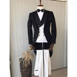 Men's Suits Black White Men Suit 3Pcs Closure Collar Slim Fit Costume Wedding Dress Groom Tuxedos Prom Coat Jacket Pant Vest