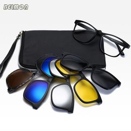 Fashion Sunglasses Frames Belmon 6 In 1 Spectacle Frame Men Women With 5 PCS Clip On Polarised Sunglasses Magnetic Glasses Male Computer Optical 2201 230923