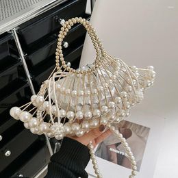 Evening Bags Fan-shaped Niche High-quality Beach Hollow Woven Pearl Metal Fashion Dinner Shell Clutch Party Crossbody For Women