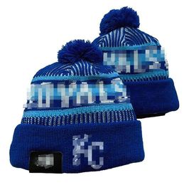 Men Knitted Cuffed Pom Royals Beanies Kansas City Hats Sport Knit Hat Striped Sideline Wool Warm BasEball Beanies Cap For Women