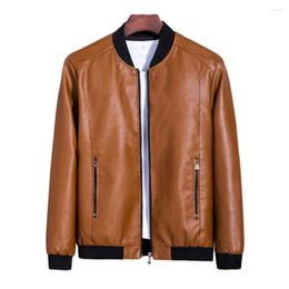 Men's Jackets Men Motorcyle Jacket Vintage Smooth Faux Leather Winter Windproof Stand Collar Plus Size Long Sleeve Zipper Closure