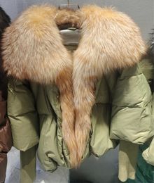 Winter Women Warm White Duck Down Jacket Loose Hood Puffer Coat Natural Real Fox Fur Collar Thick Luxury Outerwear