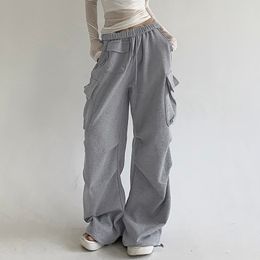 Men's Pants Grey Pockets Cargo Women Asymmetrical Baggy Sporty Streetwear Joggers Korean Casual Trousers Harajuku Sweatpants 230923