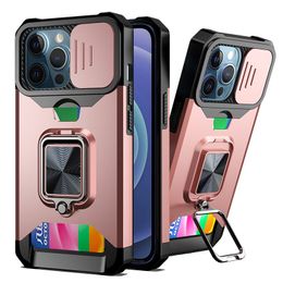 Shockproof Hybrid Magnetic Card Holder Ring Kickstand Cases for iPhone 15 Pro Max 14 13 12 11 XS XR X 8 7 Plus stand Phone Cover Funda