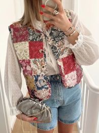 Women's Vest 2023 Autumn Winter Cotton Lady Floral Printed ONeck Coat Fashion Thick Warm Female Short Waistcoat 230923