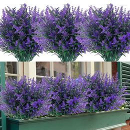Decorative Flowers 18 Bundles Artificial Outdoors Fake Lavender Plants UV Resistant Faux Bouquets For Outdoor Home Garden Porch Decoration