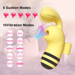 Vibrators 2in1 Clitoris Sucker Finger Vibrator Oral Nipple Stimulator Vibration Bee Sucking Blowjob Vibrat Clitoral Vibe Sex Toy for Women 230923