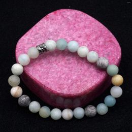 Strand 1pc Fashion Amazonite With Map Jasper Ma8mm Round Beads Stainless Accessories Elastic Bracelet For Woman Man Daily Wearing