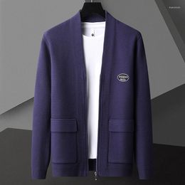 Men's Sweaters 2023 Fashion Zipper Pocket Cardigan Shawl Spring And Autumn Brand Embroidery Casual Youth Sweater Knitted Coat