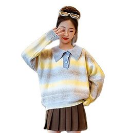 Cardigan Children Turtleneck Striped Pattern Cardigan Girl Spring Autumn Kids Cardigan Casual Style Kids Clothes Girl 230923