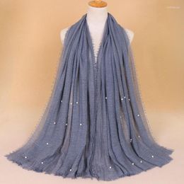 Scarves Pearl Cotton Linen Tassels Scarf For Women Girls Autumn Retro Edge Sunscreen Soft Foulard Viscose Female Wrap Shawls