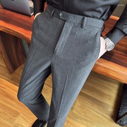 Men's Suits Striped Slim Fit Pants/High Quality Autumn Solid Business Casual Warm Party Dress Pants/Versatile Small Feet Pants