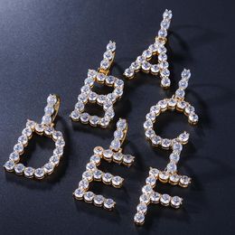 Iced Out Letter Pendant Necklace Hip Hop Mens Custom Name Necklace Fashion Womens Gold Silver Initial Letter Necklace2677