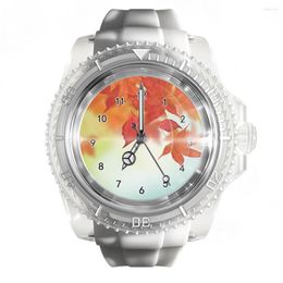 Wristwatches Fashionable Transparent Silicone White Watch Plant Leaf Maple Watches Men's And Women's Quartz Sports Wrist