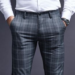 Men's Suits Summer Plaid Suit Pants Skinny Dress Men Business Office Formal Trousers For Male 2023 Slim Fit