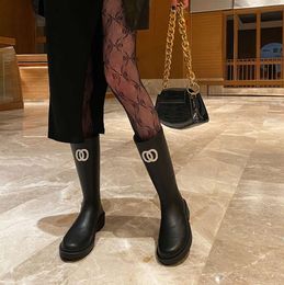 Brand Designer Square Toe Women's Rain Boots Thick Heel Sole Ankle Rubber All-in-one thigh-high boots