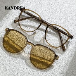 Fashion Sunglasses Frames KANDREA Round Fashion Magnetic Sunglasses Women Clip 2 IN 1 Optical Myopia Eyeglasses Men Polarised Prescription Glasses 8172 230923