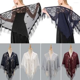 Scarves Long Fringe Muslim Hijabs Sheer Hollow Out Breathable Lace Tassels Triangle Scarf Crochet Floral Evening Party Shawl