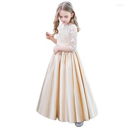 Girl Dresses Flower Appliques Lace Half Sleeve Embroidered Ball Children Wedding Party First Communion Gowns