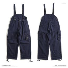 Men's Pants Multi-Pocket Safari Style Bib Overalls Men Hip Hop Streetwear Cargo Work Coveralls Casual Loose Suspender Jumpsuit
