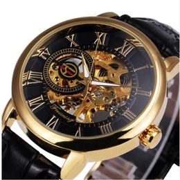 2021 Forsining 3d LogoBlack Gold Men Mechanical Watch Montre Homme Mens Watches Top Brand Luxury Leather Skeleton Royal Design256s