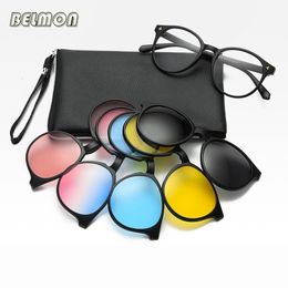 Fashion Sunglasses Frames Fashion Optical Spectacle Frame Men Women Myopia With 5 Clip On Sunglasses Polarised Magnetic Glasses For Male Eyeglasses RS1019 230923