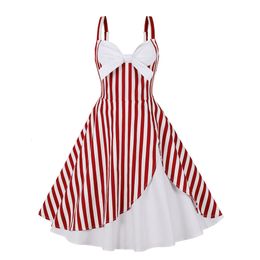 Basic Casual Dresse Vintage Striped Dress Retro Rockabilly Strap Suspenders Cocktail Party 1950s 40s Swing Summer Sleeveless 230923