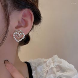 Stud Earrings Sweet Rhinestone Heart For Women Girl Fashion Cute Little Fresh Party Y2k Jewellery Korean Love Friendship Gifts