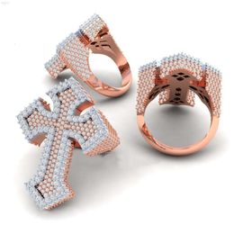 Wholesale Vvs Moissanite Diamond Hip Hop Ring Gothic Cross 925 Silver Ring for Men