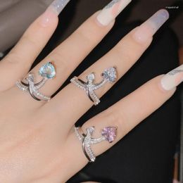 Cluster Rings Super Fairy Crown Aquamarine Ring Women's 18-karat Gold Plated Heart Of The Micro Diamond Burst Flash Wedding