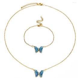 Necklace Earrings Set MinaMaMa Butterfly Desing Stainless Steel Crystal For Woman Butterflies Bracelet Necklaces Gift