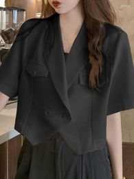 Women's Suits Women Coats 2023 VONDA Elegant OL Style Blazer Summer Shirts Buttons Suit Collar Solid Fashion Short Sleeve Office Femme