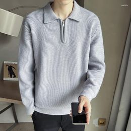 Men's Sweaters Fashion Solid Knit Sweater Long Sleeve Jumper Tops Fall Vintage Lapel Zipper Casual Knitting Polo Sweatshirt Mens Clothing