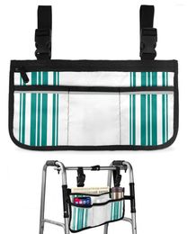 Storage Bags Teal Stripes Wheelchair Bag With Pockets Reflective Strips Armrest Side Electric Scooter Walking Frame Pouch