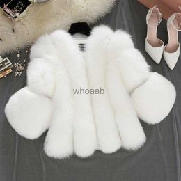 Women's Fur Faux Fur 2022 women Designer Coat Fashion Artificial Fur overcoats 3/4 Sleeve Fluffy Faux Fur Short Thick overCoats Furry Fur Coats Women YQ230925