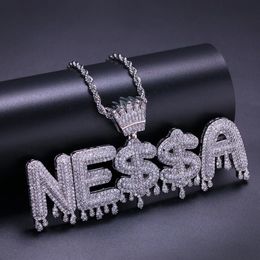 Custom Name Jewellery Crown Bail Initials Letters Chain Necklaces Pendant Micro Paved Zircon Necklace Halloween Gift2878