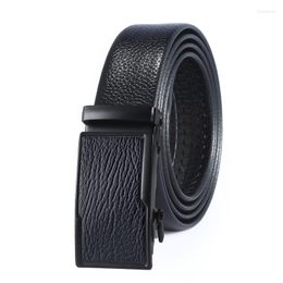 Belts Trendy Automatic Buckle Belt Business Casual Design Men's And Women's Daily Versatile Lychee Pattern A2906