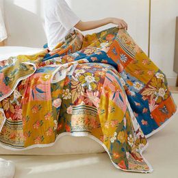 Blankets Cotton Gauze Soft Blanket Sofa Cover Breathable Summer Cool Quilt Towel Four Seasons Fresh Flowers Adult Bed Cover Thin Blanket YQ230925