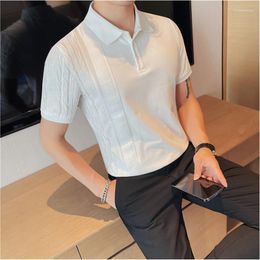 Men's Polos Solid Business Social Office Short-sleeved Polo Shirt 2023 Summer Patchwork Design Lapel Men Casual Slim-fit Tee Top