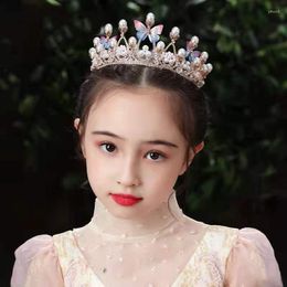 Hair Clips Baroque Pearl Crystal Princess Crown Fashion Rhinestone Butterfly Tiara For Girls Birthday Wedding Model Diadems Jewelry