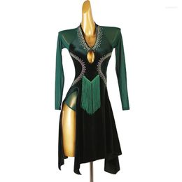 Stage Wear Green Professional Latin Dance Competition Costume Practise Clothing Women Ballroom Dress Adult Sexy Skirt