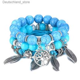 Charm Bracelets Natural Stone Beads Bracelet Charm Blue Turquoises Pendant Strand Bracelets Bangles Women Fashion Jewellery Q230925