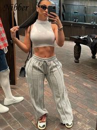 Women's Pants s Nibber Stripe Stitching Loose Straight Women Casual Active High Waist Stretchy Lace Up Sporty Trousers Female Bottoms 230925