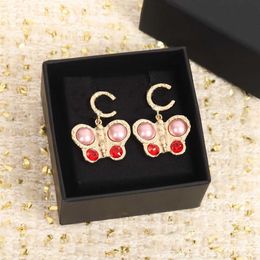 2022 Top quality Charm drop earring with red and pink beads in 18k gold plated butterfly design for women wedding Jewellery gift hav255e