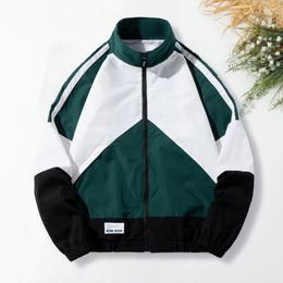 Men's Jackets Colour Block Coat Colorblock Patchwork Stand Collar Jacket With Zipper Closure Stylish Mid Length Winter