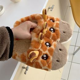 Slippers Winter Indoor Men Slippers Non-slip Thick Bottom Plush Home Shoes Women Cartoon Cute Warm Giraffe Cotton Couples Slippers 230925