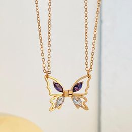 Pendant Necklaces 2Pcs Fashion Couple Necklace Magnetic Crystal Butterfly Choker Women Men Friendship Lover Jewelry E697