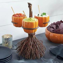 Plates Broom Pumpkin Cup And Marigold Separator Halloween Decoration Fruit Tray Resin Ornament