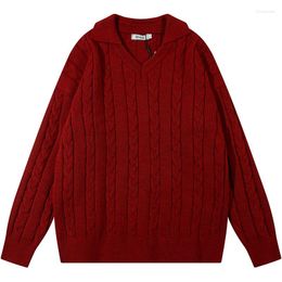 Men's Sweaters 2023 Lapel Casual Sweater Men Loose Soft Knitted Twist Warm Top Harajuku Simple Male High Quality Brand Pullover