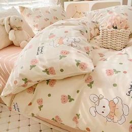 Bedding sets Kids Bedding Set No Filling Kawaii Cartoon Duvet Cover Flat Sheet Pillowcase Soft Bed Linens Dormitory Bedroom Home Textile 230923